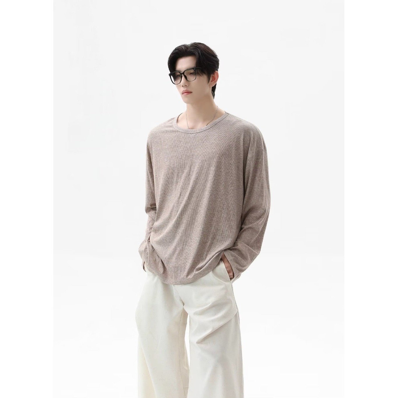 Kaos Lengan Panjang Tekstur Ba - Undershirt Crew Neck ulasan dan harga